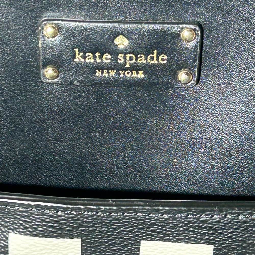 Kate Spade Black & White Checkered Pebbled Leather Tote Bag 17” x10.5” x 5” NWOT - Picture 9 of 16